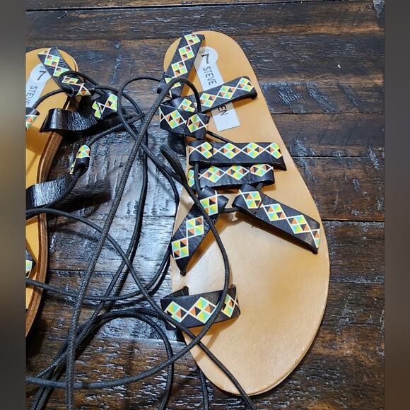 Steve Madden black geometric Boho Reeta Sandals leather gladiator size 7‎ - Picture 3 of 7